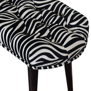 Sable Upholstered Bench Zebra Print Velvet Deep Button Tufted Oval Seat