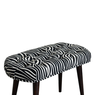 Sable Upholstered Bench Zebra Print Velvet Deep Button Tufted Oval Seat