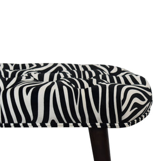 Sable Upholstered Bench Zebra Print Velvet Deep Button Tufted Oval Seat