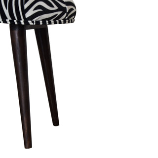 Sable Upholstered Bench Zebra Print Velvet Deep Button Tufted Oval Seat