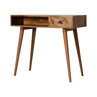 Caden Writing Desk Mango Wood Shell Handle Drawer With Cable Management