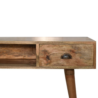 Caden Writing Desk Mango Wood Shell Handle Drawer With Cable Management