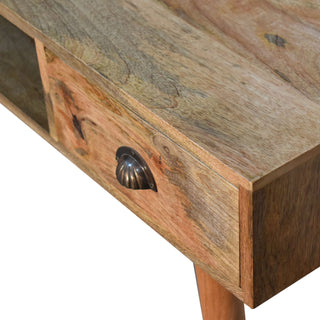 Caden Writing Desk Mango Wood Shell Handle Drawer With Cable Management