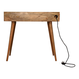 Caden Writing Desk Mango Wood Shell Handle Drawer With Cable Management