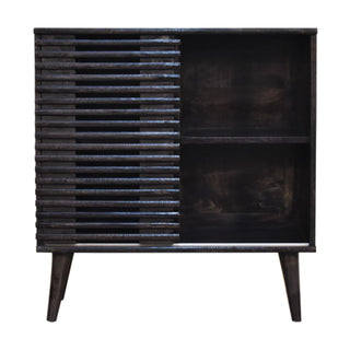 Obsidian Display Cabinet Ash Black Horizontal Slatted Sliding Door Open Shelf