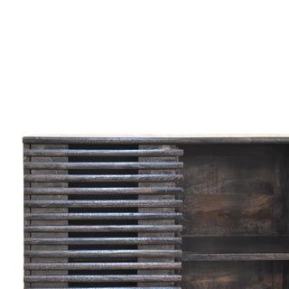 Obsidian Display Cabinet Ash Black Horizontal Slatted Sliding Door Open Shelf