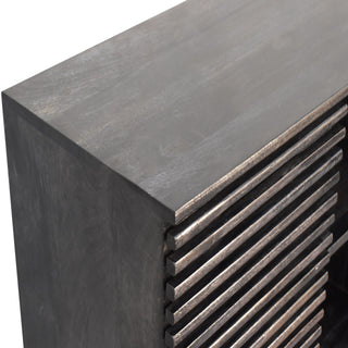 Obsidian Display Cabinet Ash Black Horizontal Slatted Sliding Door Open Shelf