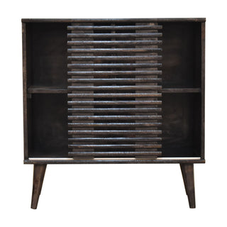 Obsidian Display Cabinet Ash Black Horizontal Slatted Sliding Door Open Shelf