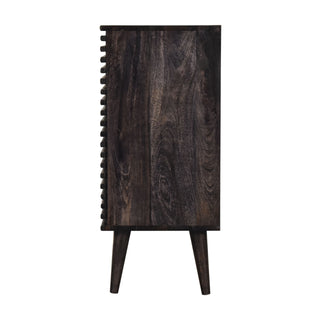 Obsidian Display Cabinet Ash Black Horizontal Slatted Sliding Door Open Shelf