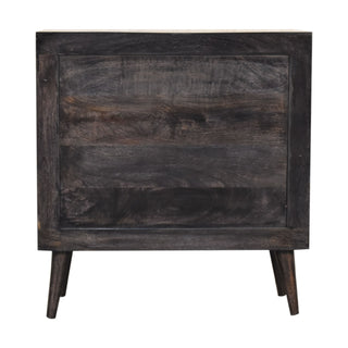 Obsidian Display Cabinet Ash Black Horizontal Slatted Sliding Door Open Shelf