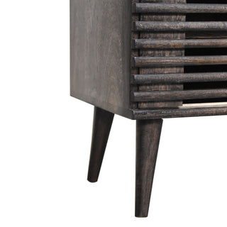 Obsidian Media Unit Ash Black Mango Wood Horizontal Ridged Cabinet Doors with Nordic Tapered Legs