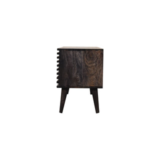 Obsidian Media Unit Ash Black Mango Wood Horizontal Ridged Cabinet Doors with Nordic Tapered Legs