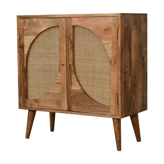 Arcadia Sideboard Cabinet Arched Rattan Cane Twin-Door Natural Rustic Oak