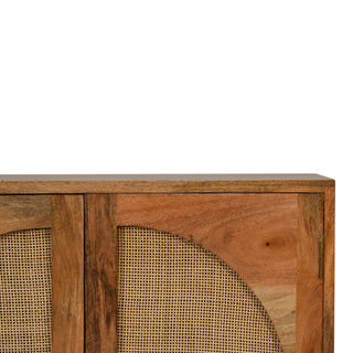 Arcadia Sideboard Cabinet Arched Rattan Cane Twin-Door Natural Rustic Oak