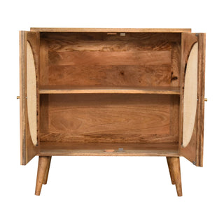 Arcadia Sideboard Cabinet Arched Rattan Cane Twin-Door Natural Rustic Oak