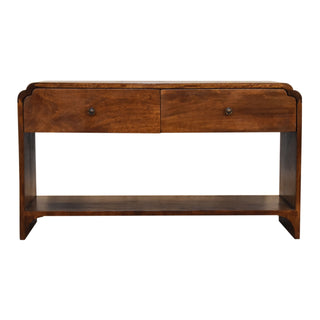 Arlo Console Table with Drawers Chestnut Mango Wood Open Shelf