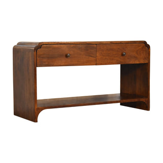 Arlo Console Table with Drawers Chestnut Mango Wood Open Shelf