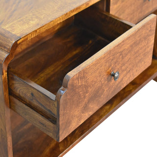 Arlo Console Table with Drawers Chestnut Mango Wood Open Shelf