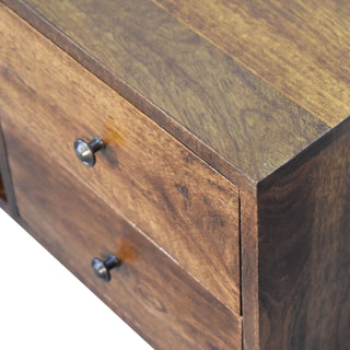 Rowan Media Unit Chestnut Mango Wood Four Drawers Backless Centre Shelf with Nordic Legs