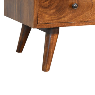 Rowan Media Unit Chestnut Mango Wood Four Drawers Backless Centre Shelf with Nordic Legs