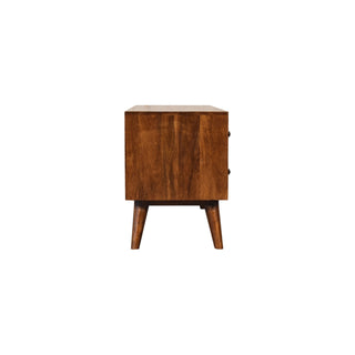 Rowan Media Unit Chestnut Mango Wood Four Drawers Backless Centre Shelf with Nordic Legs