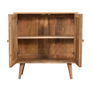 Ivory Display Cabinet White Lacquered Brass Honeycomb Inlay Twin-Door Natural Oak