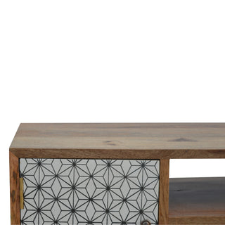 Kibo TV Media Unit Oak Mango Wood Star-Pattern Cabinet Door & Drawers with Nordic Legs