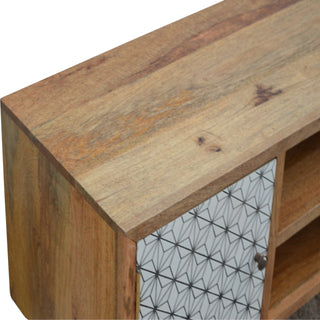 Kibo TV Media Unit Oak Mango Wood Star-Pattern Cabinet Door & Drawers with Nordic Legs