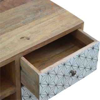 Kibo TV Media Unit Oak Mango Wood Star-Pattern Cabinet Door & Drawers with Nordic Legs