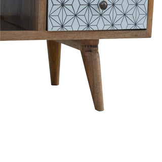 Kibo TV Media Unit Oak Mango Wood Star-Pattern Cabinet Door & Drawers with Nordic Legs