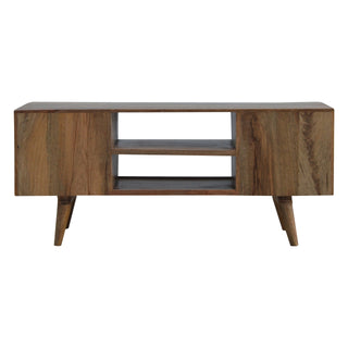 Kibo TV Media Unit Oak Mango Wood Star-Pattern Cabinet Door & Drawers with Nordic Legs