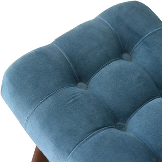 Petite Upholstered Bench Teal Velvet Deep Button Tufted Curved Saddle Mini Footstool