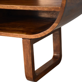 Orbit Media Unit Chestnut Mango Wood Deep Pill-Shaped Open Shelves with U-Shape Sled Base
