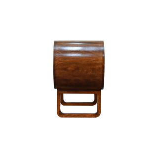 Orbit Media Unit Chestnut Mango Wood Deep Pill-Shaped Open Shelves with U-Shape Sled Base