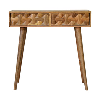 Loxe Console Table with Drawers 3D Cube Carved Oak Mango Wood