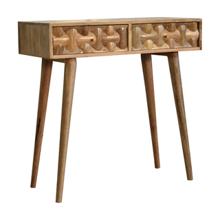 Loxe Console Table with Drawers 3D Cube Carved Oak Mango Wood