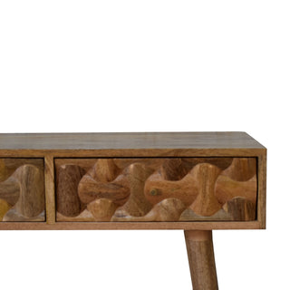Loxe Console Table with Drawers 3D Cube Carved Oak Mango Wood