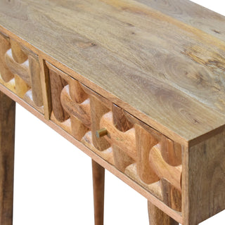 Loxe Console Table with Drawers 3D Cube Carved Oak Mango Wood