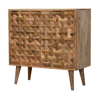 Nexus Display Cabinet Interlocking Hourglass 3D Relief Carved Natural Oak Twin-Door