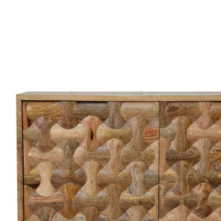 Nexus Display Cabinet Interlocking Hourglass 3D Relief Carved Natural Oak Twin-Door
