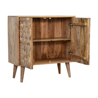 Nexus Display Cabinet Interlocking Hourglass 3D Relief Carved Natural Oak Twin-Door