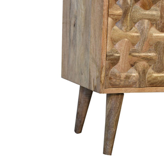 Nexus Display Cabinet Interlocking Hourglass 3D Relief Carved Natural Oak Twin-Door