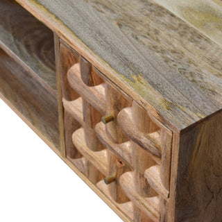 Apex Media Unit Natural Oak Mango Wood 3D Pyramid Relief Carved Drawers & Cabinet with Nordic Legs
