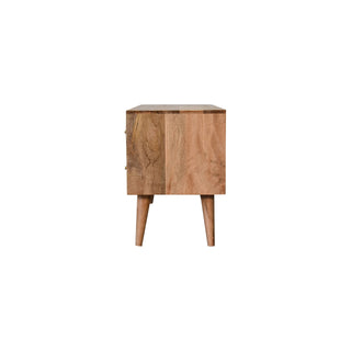 Apex Media Unit Natural Oak Mango Wood 3D Pyramid Relief Carved Drawers & Cabinet with Nordic Legs