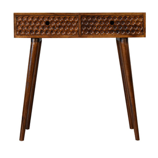 Nori Console Table with Drawers Chestnut Carved Wood