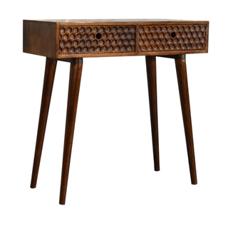 Nori Console Table with Drawers Chestnut Carved Wood