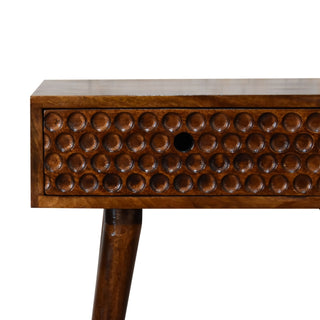 Nori Console Table with Drawers Chestnut Carved Wood