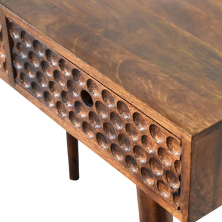 Nori Console Table with Drawers Chestnut Carved Wood