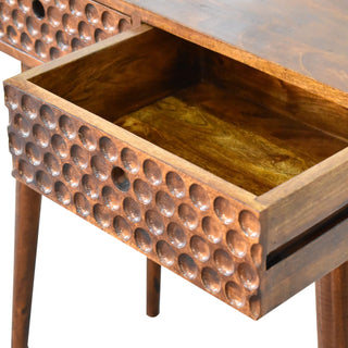 Nori Console Table with Drawers Chestnut Carved Wood