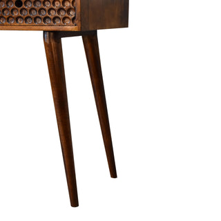 Nori Console Table with Drawers Chestnut Carved Wood